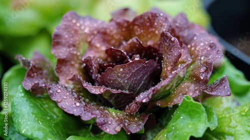 97.Rain drops on purple lettuce petal in winter photo