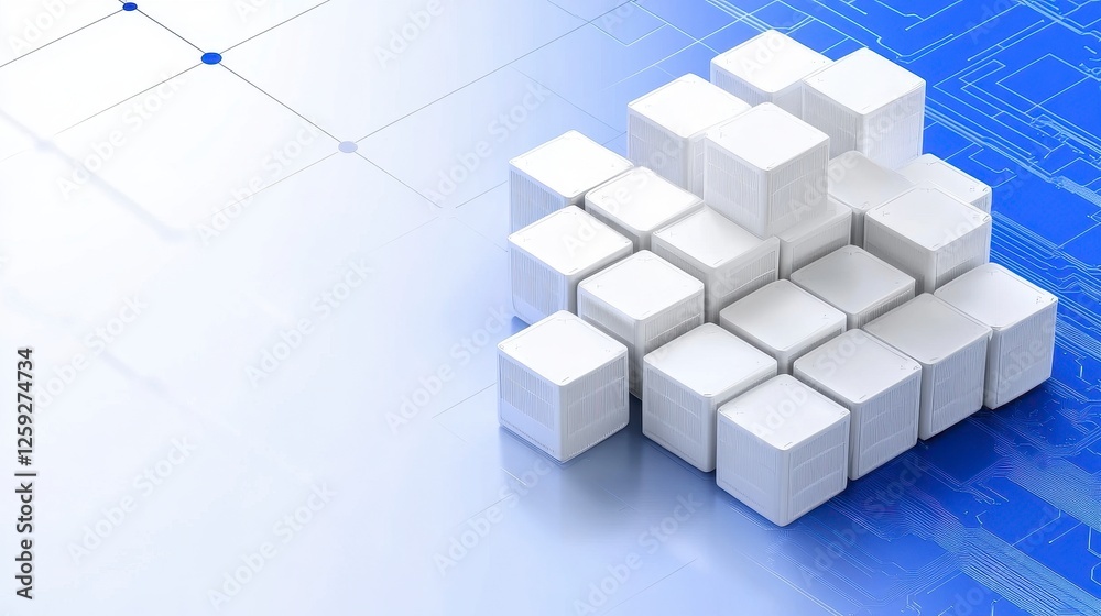 White Cubes Abstract Composition on Blue Background White Cubes Abstract Composition on Blue Background