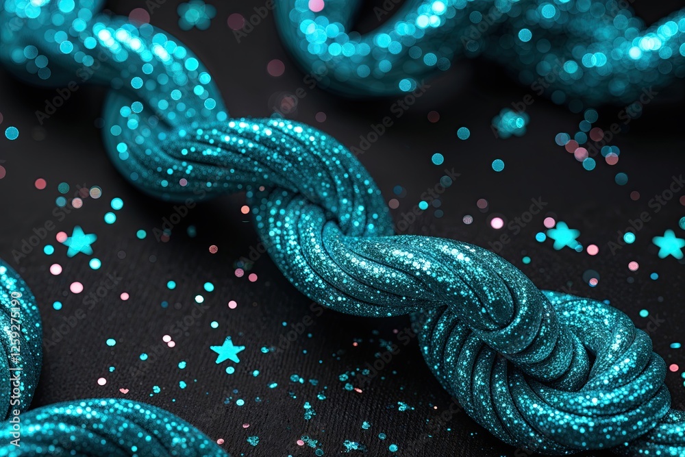 Turquoise Glitter Twist Pattern on Black Canvas with Vibrant Colors and Bright Textures Turquoise Glitter Twist Pattern on Black Canvas with Vibrant Colors and Bright Textures