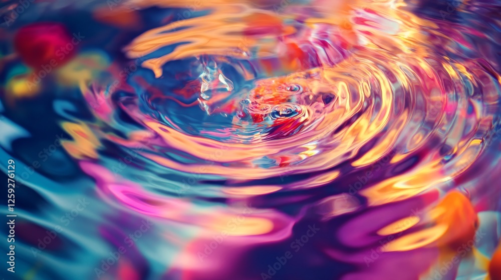 63.A mesmerizing scene of goldfish movement creating ripples and blurred reflections in a tub filled with bright, multicolored water. 63.A mesmerizing scene of goldfish movement creating ripples and blurred reflections in a tub filled with bright, multicolored water.