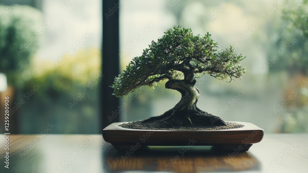 Detailed photo of a bonsai tree on a wooden stand. Soft indoor lighting creating a peaceful ambiance. Emphasizing patience and artistic cultivation. Perfect for indoor gardening and zen content. Detailed photo of a bonsai tree on a wooden stand. Soft indoor lighting creating a peaceful ambiance. Emphasizing patience and artistic cultivation. Perfect for indoor gardening and zen content.