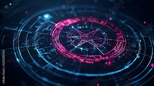 Wallpaper Mural Abstract Futuristic Technology Interface with Glowing Pink and Blue Circles Torontodigital.ca