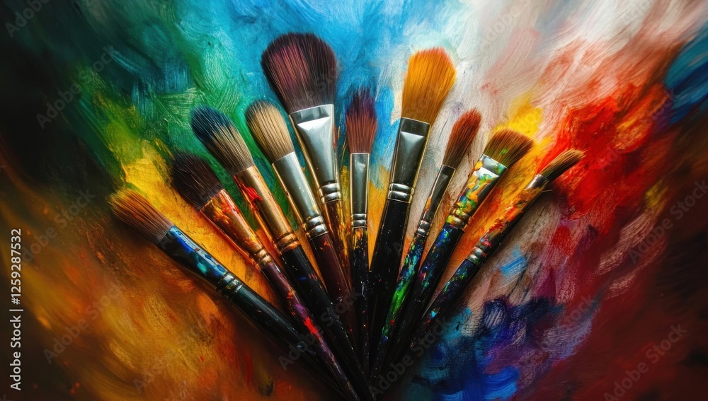 Fototapeta premium A Colorful Symphony of Paintbrushes on a Vibrant Canvas