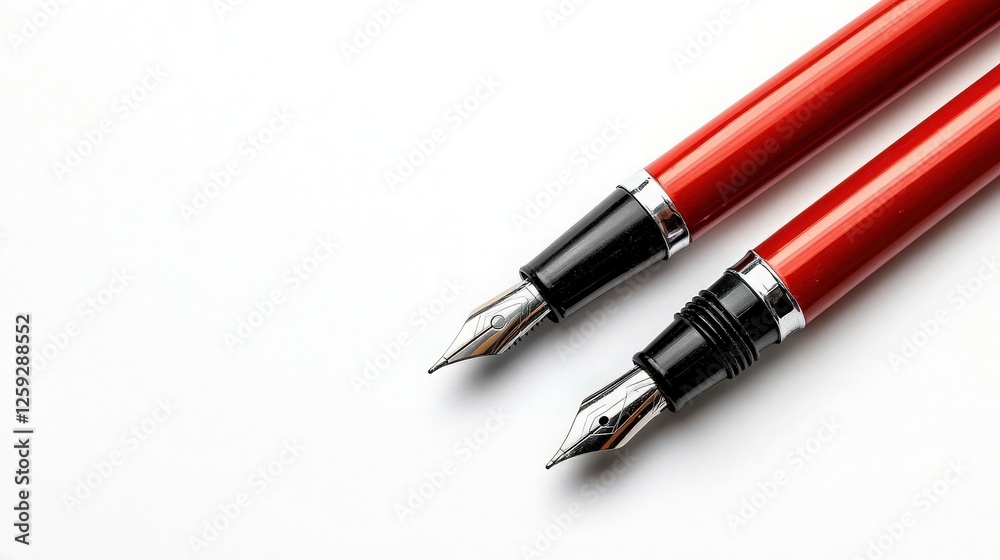 Elegant Red Fountain Pens Placed on Clean White Background Elegant Red Fountain Pens Placed on Clean White Background