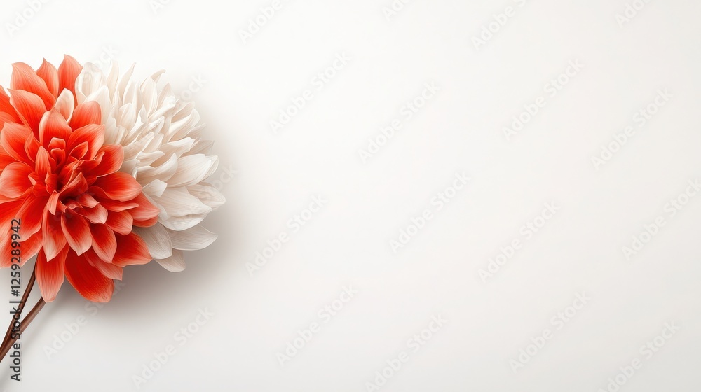 Elegant Red and White Dahlia Flowers on Minimalist Background Elegant Red and White Dahlia Flowers on Minimalist Background