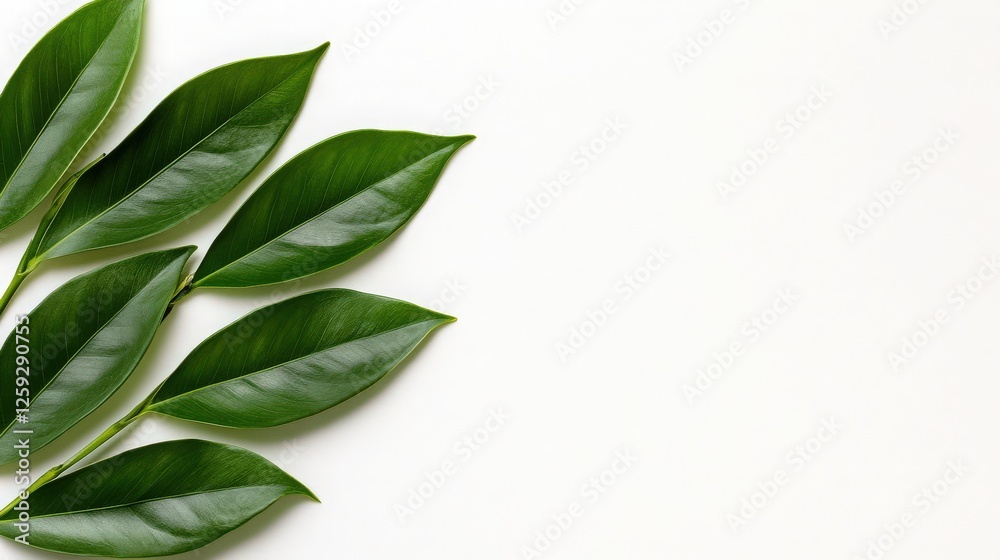 Fresh Green Leaves on Minimal White Background for Natural Aesthetic Fresh Green Leaves on Minimal White Background for Natural Aesthetic