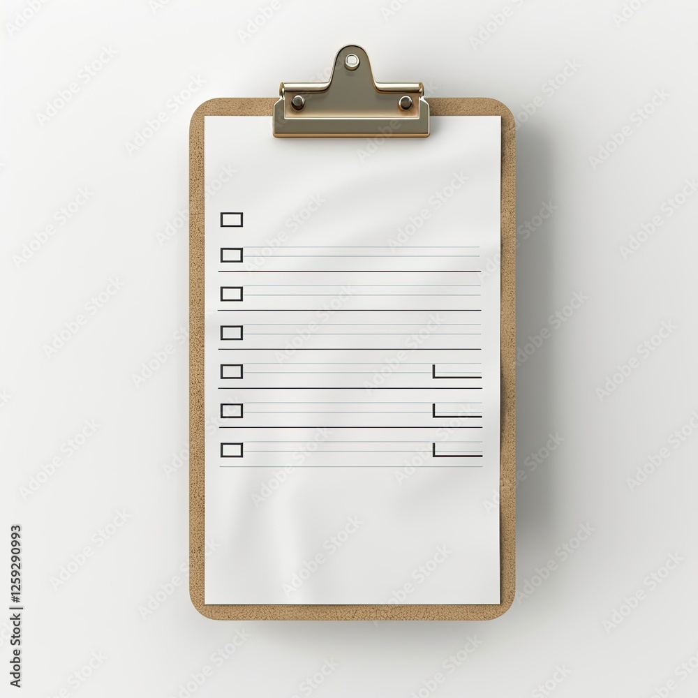 A clipboard with a blank checklist and lines for notes. isolated on white background A clipboard with a blank checklist and lines for notes. isolated on white background