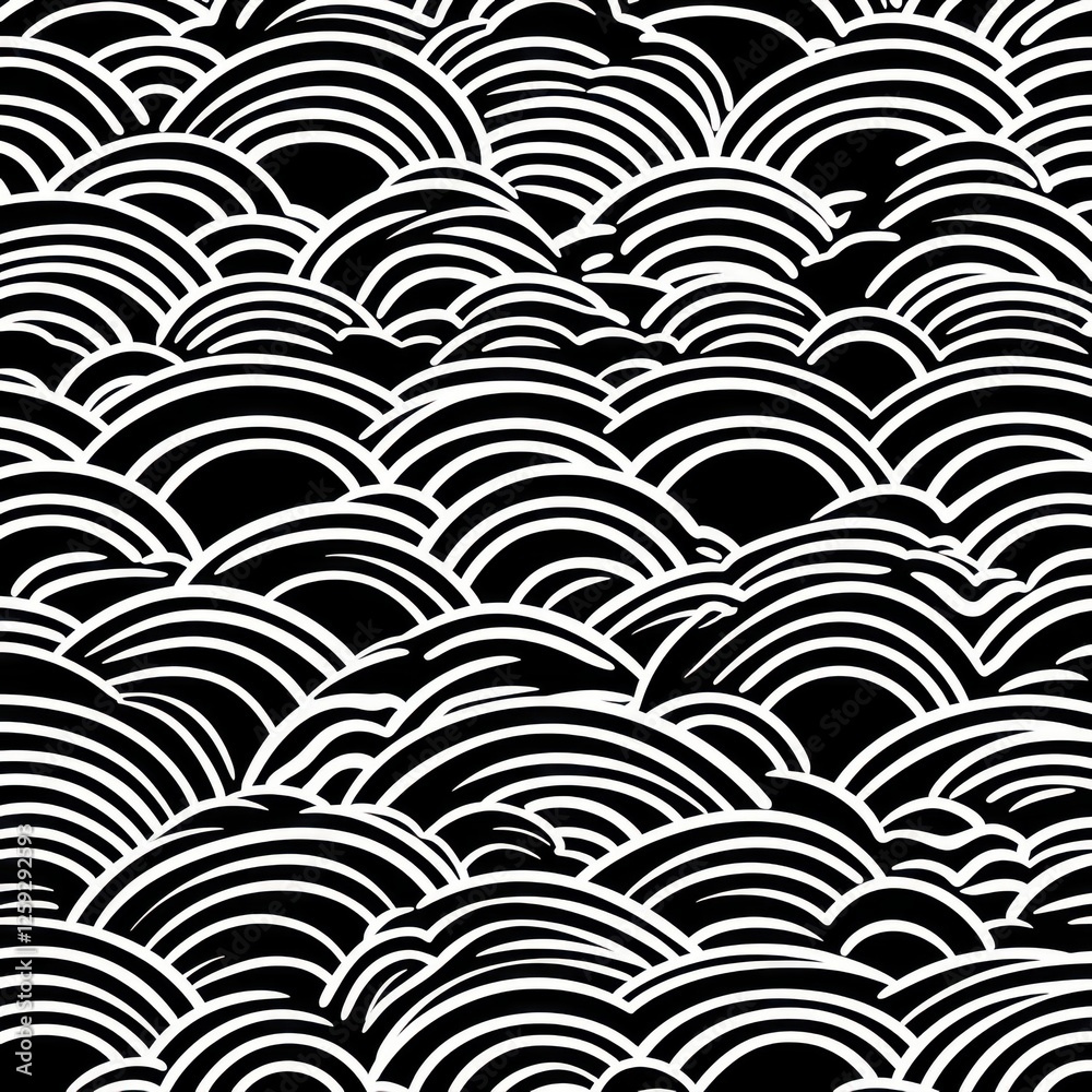 Black and White Wave Pattern with Curved Lines for Artistic Designs Black and White Wave Pattern with Curved Lines for Artistic Designs
