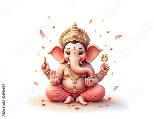 Adorable Ganesha: 3D Render of Hindu God
