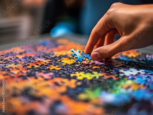 Hand push last piece jigsawto finish success planning concept solve puzzle - ai