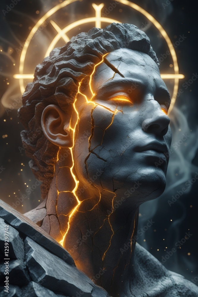 Obraz premium Ancient God Awakening from Stone – Mythological & Surreal Power 