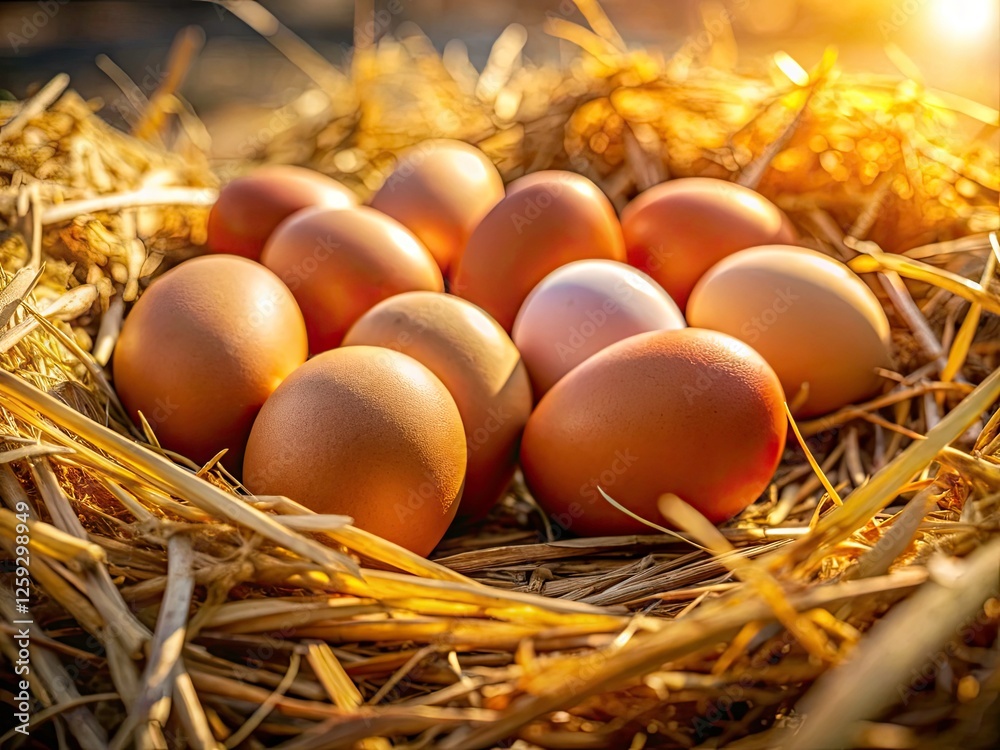 Fresh Free Range Eggs in Straw Nest - Rustic Farm Photo Fresh Free Range Eggs in Straw Nest - Rustic Farm Photo