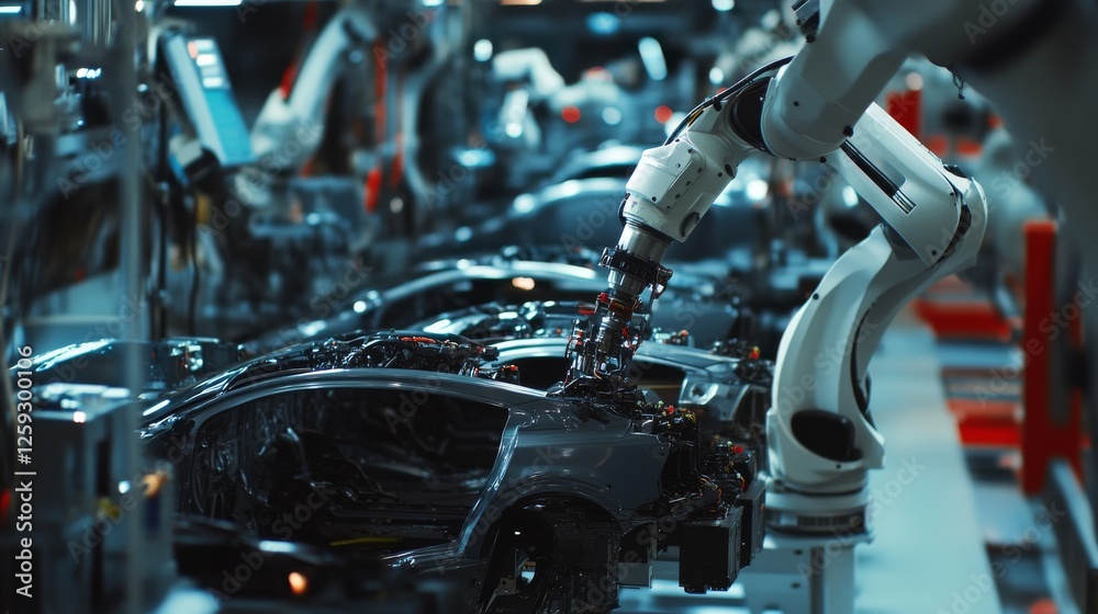 Automotive assembly plant. Featuring robotic arms and vehicle assembly lines. Highlighting automotive manufacturing and technology. Ideal for automotive industry reports. Automotive assembly plant. Featuring robotic arms and vehicle assembly lines. Highlighting automotive manufacturing and technology. Ideal for automotive industry reports.