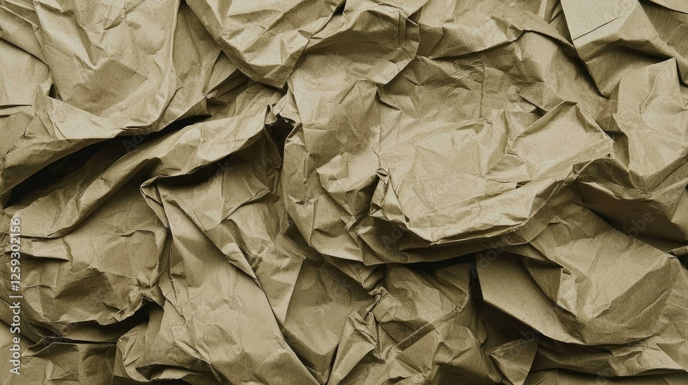 Crumpled brown paper texture showcasing intricate folds and shadows for artistic use Crumpled brown paper texture showcasing intricate folds and shadows for artistic use