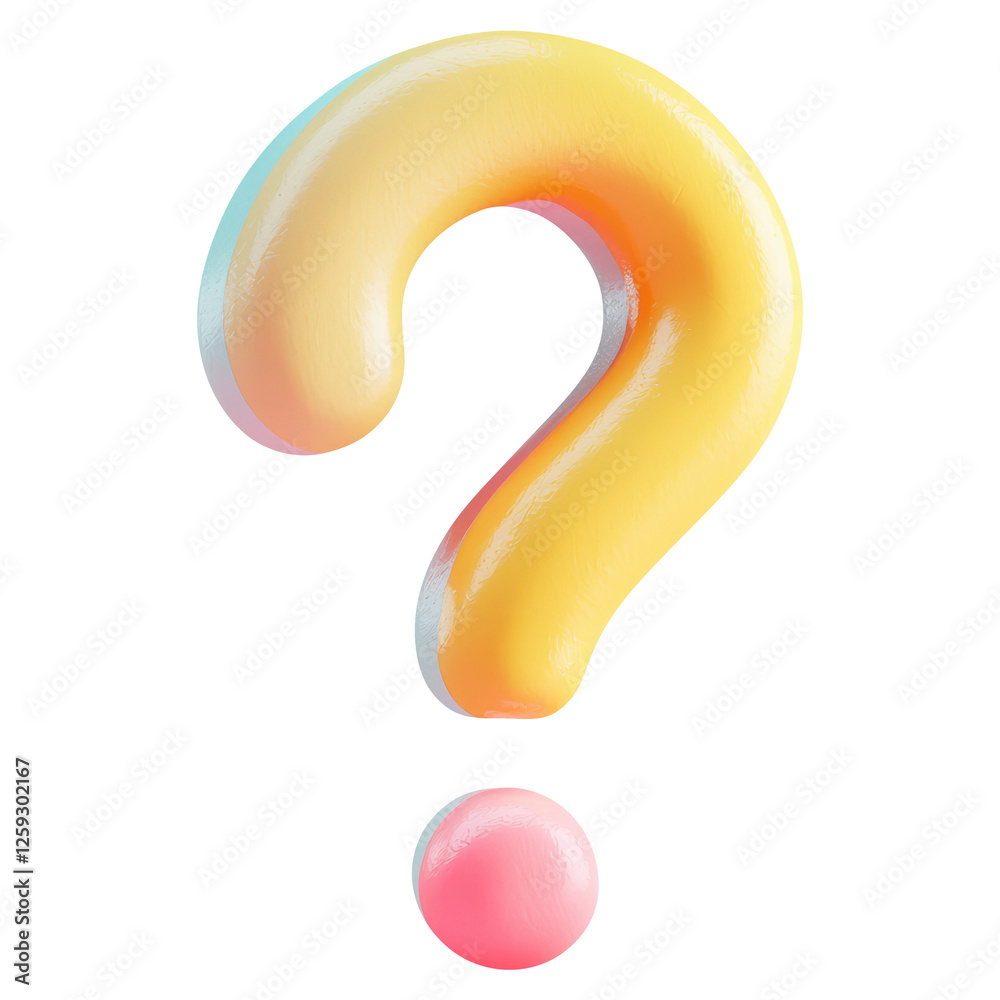 Naklejka premium A yellow and pink question mark with a red dot in the middle