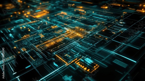 Wallpaper Mural Abstract digital circuit board with glowing lines and patterns Torontodigital.ca