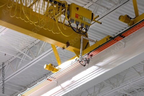 Fotografi Heavy duty crane hoist painted yellow on ceiling