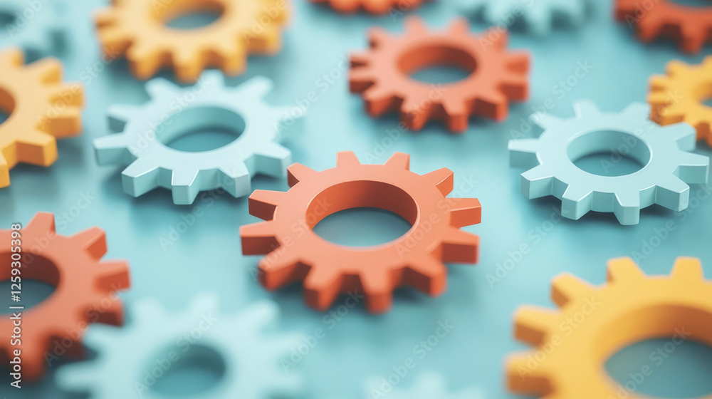 Business strategy board, interconnected gears, 3D illustration Business strategy board, interconnected gears, 3D illustration