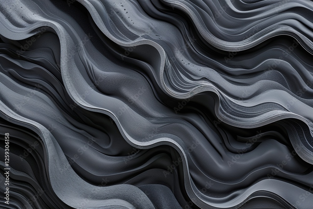 Fototapeta premium Trendy Wavy Graphic Background with Textured Charcoal Finish