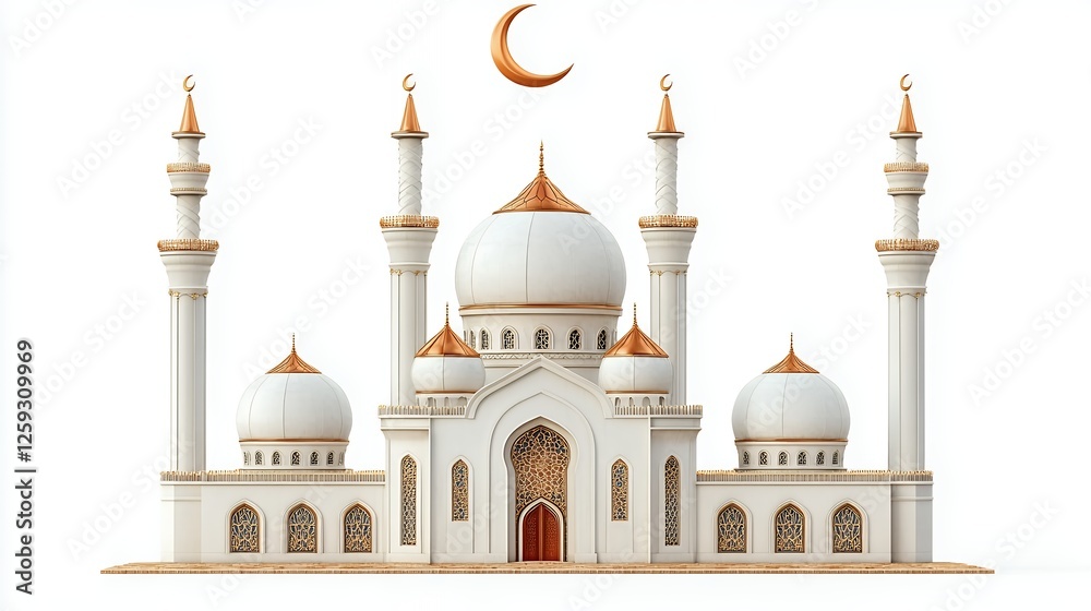 Obraz premium 3D White Mosque Model With Golden Accents