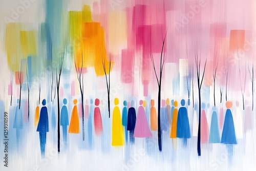 Abstract City Scene With Colorful People