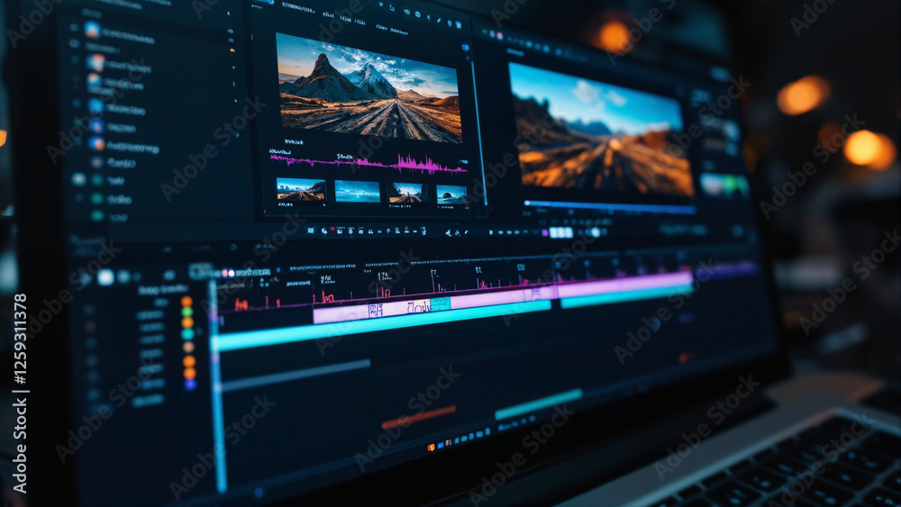 Advanced Video Editing on a Laptop with Professional Timeline and Color Grading Interface Advanced Video Editing on a Laptop with Professional Timeline and Color Grading Interface