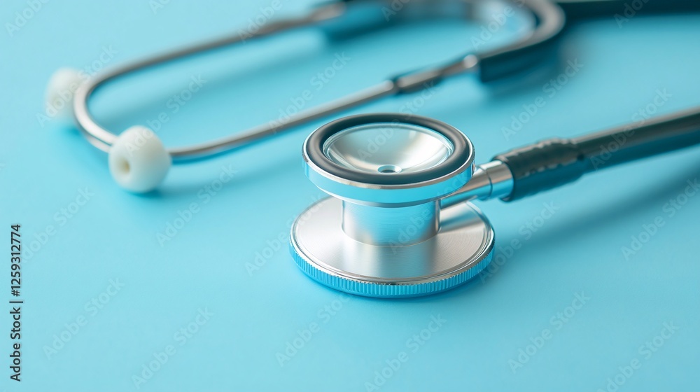Stethoscope lying on a blue background with empty space on the left side Stethoscope lying on a blue background with empty space on the left side