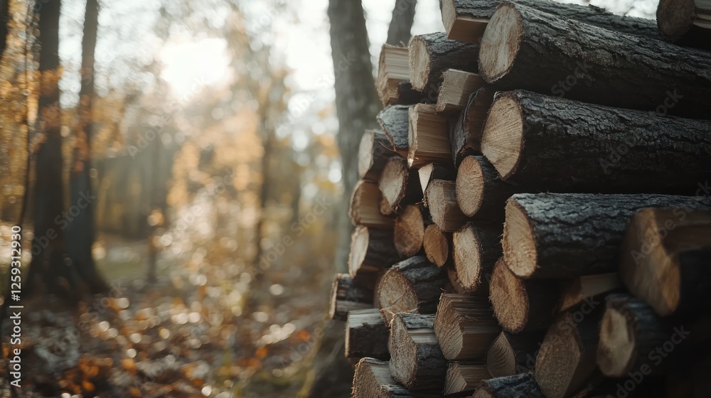 Autumn firewood stack forest background Autumn firewood stack forest background