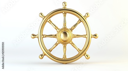 Golden Ship Wheel on White Background for Nautical Themes