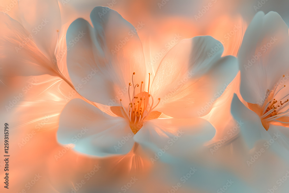 Fototapeta premium Cherry blossoms bathed in morning sunlight, delicate petals glowing in the soft light of spring
