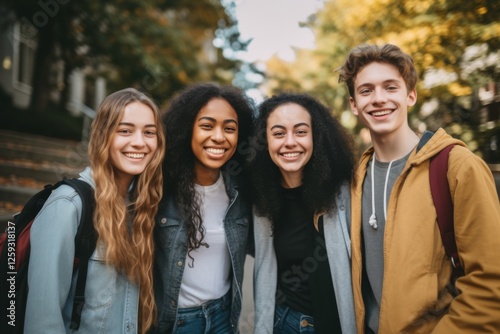 Portrait of a smiling diverse group of students on college campus