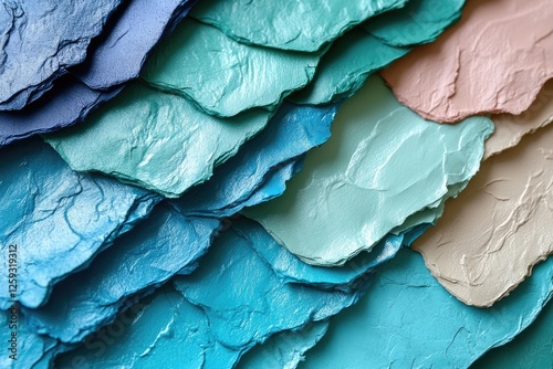 Wallpaper Mural Colorful layers of textured material showcasing various shades of blue, green, and peach tones Torontodigital.ca