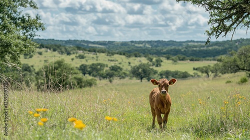 Young Calf Stands in a Texas Pasture photo