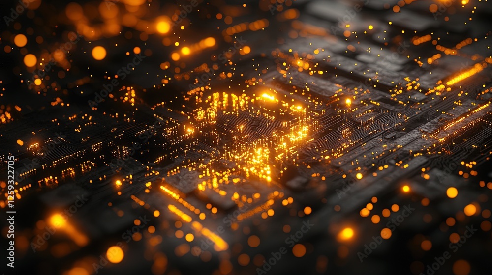 A high-tech abstract background with glowing particles, data circuits, and molecular interactions A high-tech abstract background with glowing particles, data circuits, and molecular interactions
