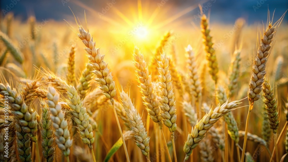 Fototapeta premium Wheat and tares growing together in a field with sun shining through the plants