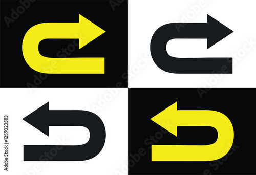 U-Turn Arrow Icons. Redo Icons on a Checkered Background.