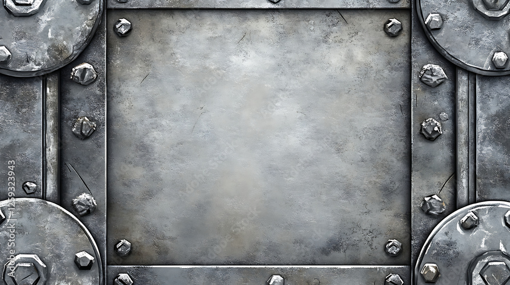 Fototapeta premium Grey Weathered Metal Texture with Bolts and Pipes Industrial Background