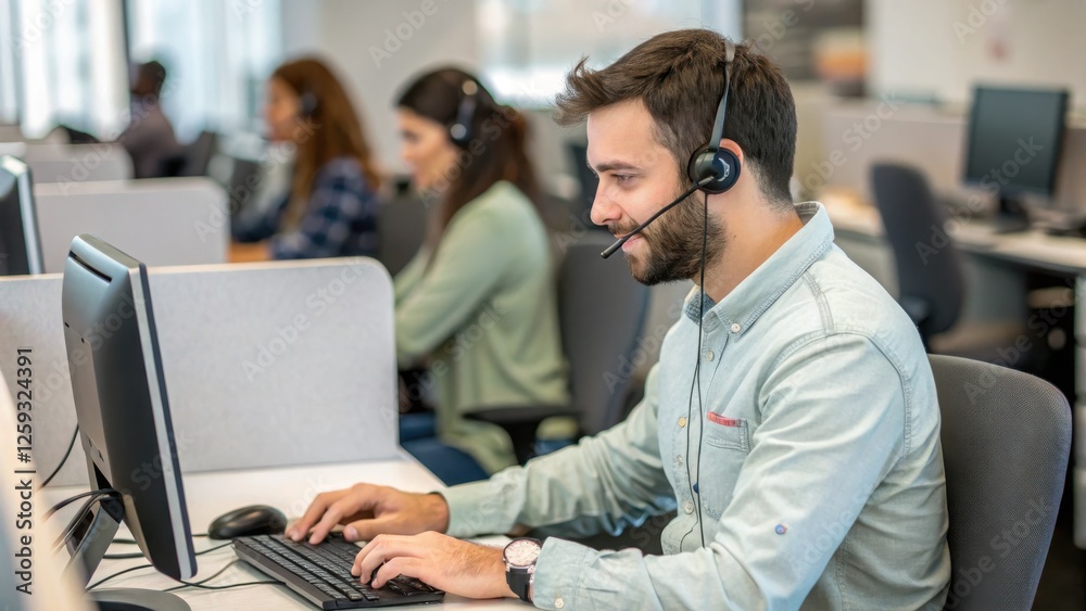 a man call center customer service. a man call center customer service.