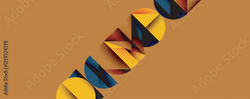 Abstract geometric pattern with intersecting circles and triangles in gradients. The high-contrast composition creates depth and a dynamic, modern aesthetic