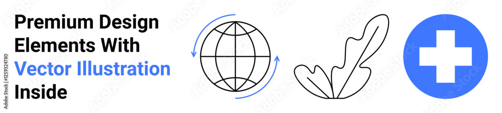 Globe with arrows, leaf outline, and healthcare cross symbolizing global interaction, eco-conservation, and health. Ideal for sustainability, healthcare, global business, education nature campaigns Globe with arrows, leaf outline, and healthcare cross symbolizing global interaction, eco-conservation, and health. Ideal for sustainability, healthcare, global business, education nature campaigns