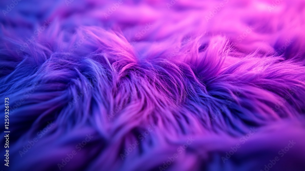 Obraz premium Purple blue fur texture, neon light, background blur, photography backdrop