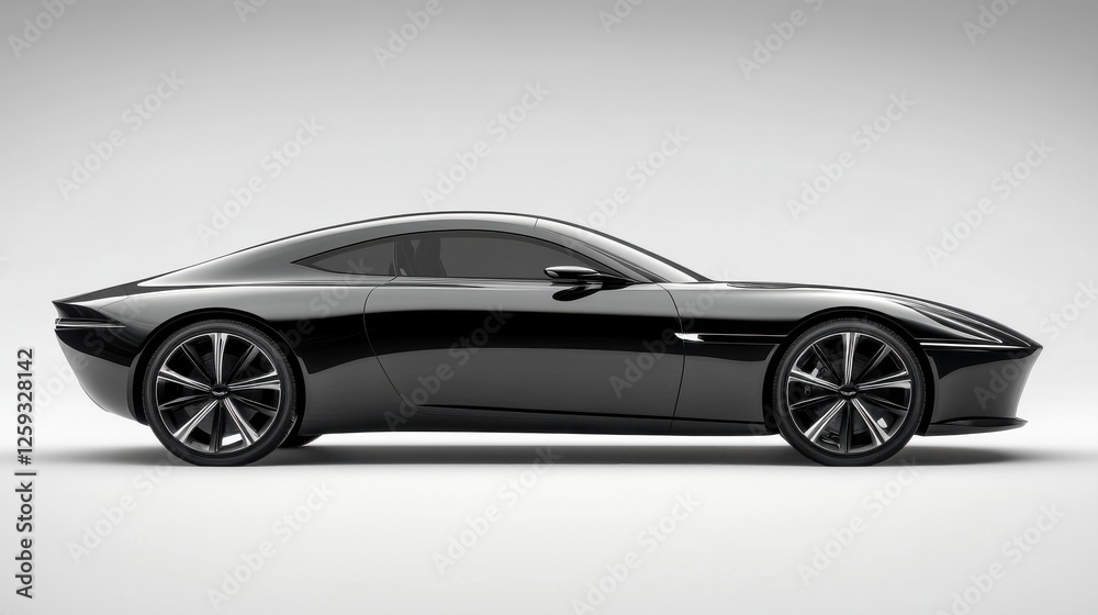 Sleek Black Sports Car in Profile View on Light Background