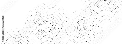 Black dotted concentric circle pattern. Rippled sound wave ring background. Radial halftone abstract drop wallpaper. Circular particle texture for flyer, poster, presentation, banner. Vector backdrop