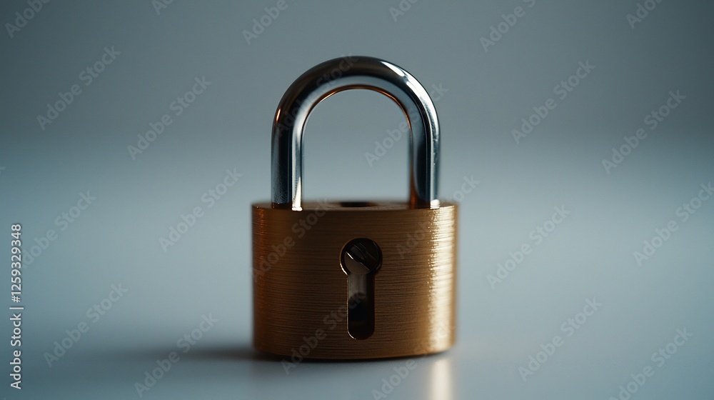 Close Up Of A Closed Padlock With Metallic Finish On Gray Background Close Up Of A Closed Padlock With Metallic Finish On Gray Background