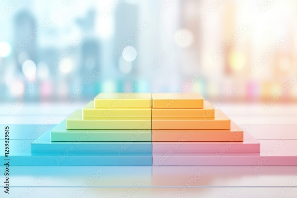 Obraz premium Time management techniques. Colorful layered blocks arranged in a pyramid shape with a blurred background.