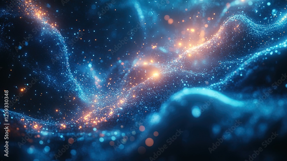 Fototapeta premium A glowing science background with digital molecular structures, scientific formulas, and luminous particles