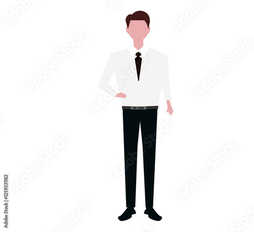 腰に手を当てるビジネスマンの男性。