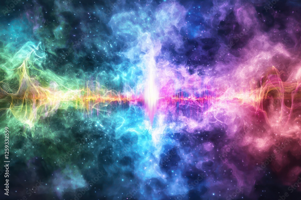 Obraz premium Multi-colored oscillating soundwaves creating immersive visual effects , futuristic audio layers.