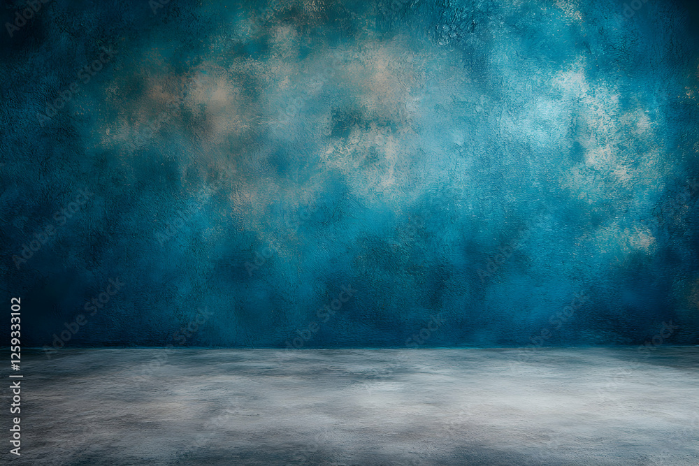 Moody teal textured wall background with a grey concrete floor; ideal for product photography or graphic design projects. Moody teal textured wall background with a grey concrete floor; ideal for product photography or graphic design projects.