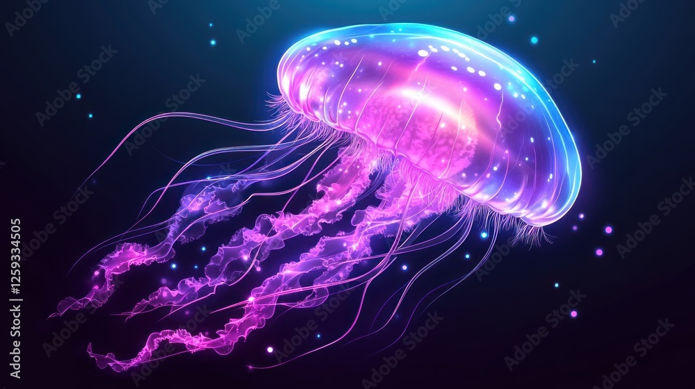 Fototapeta premium Glowing Purple Jellyfish Underwater Scene